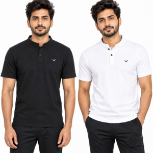 Solid Regular Fit Casual Half Sleeves T-Shirt - White and black